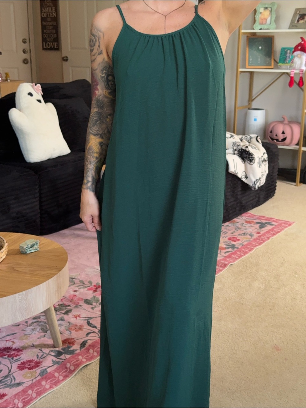 Women’s Forest Green Spaghetti Strap Maxi Dress